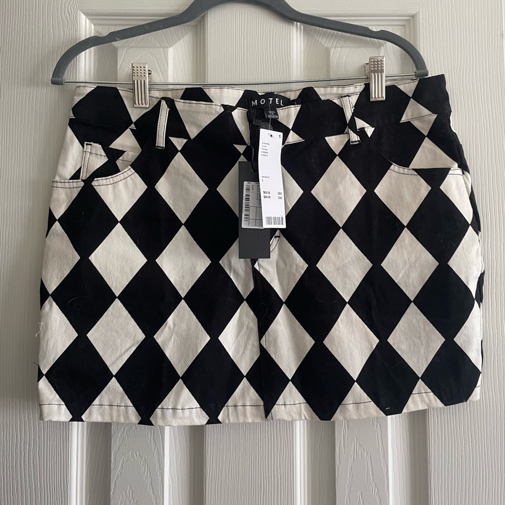 Morel Mid Rise Harlequin Print Denim Skirt